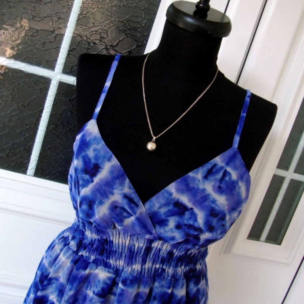 Blue Tie-Dye Spaghetti Strap Dress